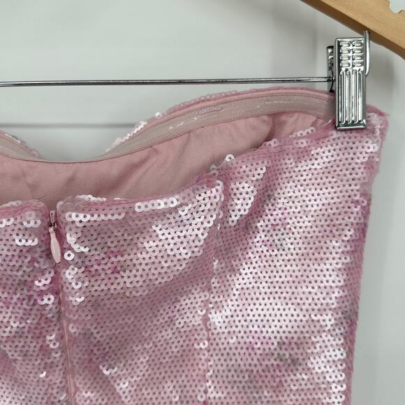 LoveShackFancy Stasia Sequin Midi Dress Floral Strapless Sparkle Flamenco Pink - Picture 14 of 16